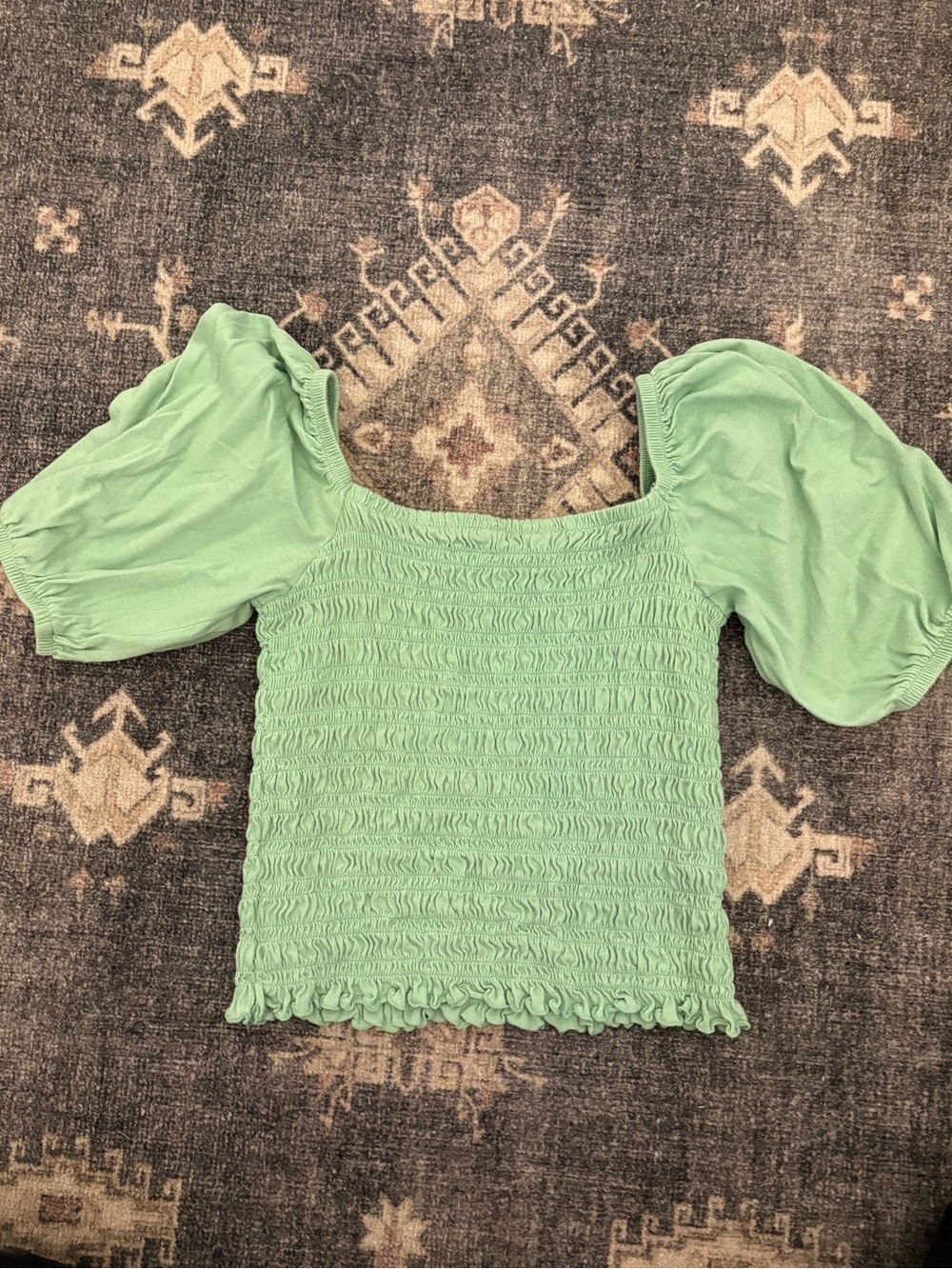 GAP Mint Green Smocked Puff Sleeve Crop Top
